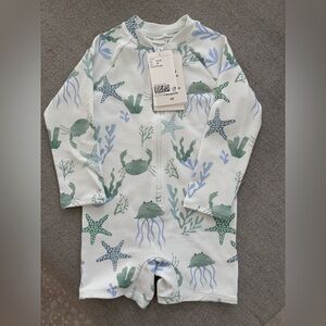 H&M Toddler Rash Guard Swimsuit - Green Sea Life Print NWT